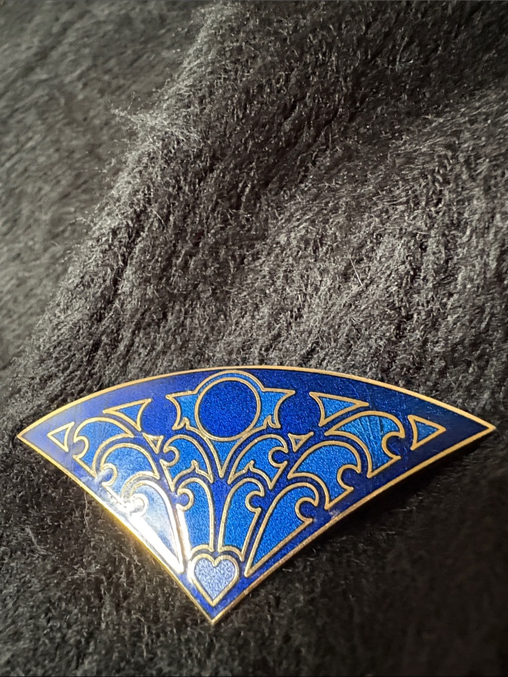 Blue and Gold Decorative Fan-Shaped Enamel Brooch - Women Accessories